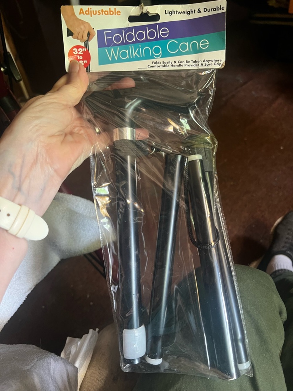 Foldable Walking Cane - Black Handle
